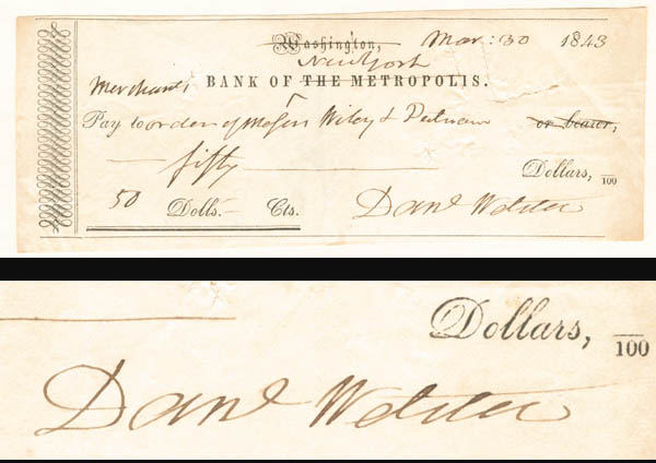 Daniel Webster signed Check